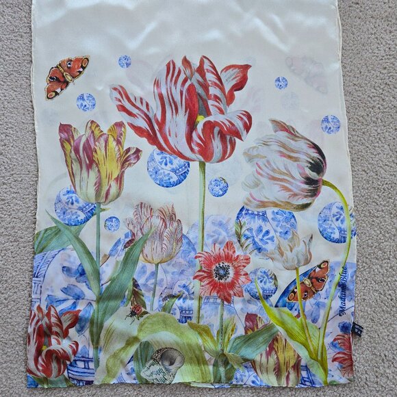 Madame Blue Accessories - Silk Scarf Hand-Rolled Tulips Netherlands Oblong Madame Blue Floral